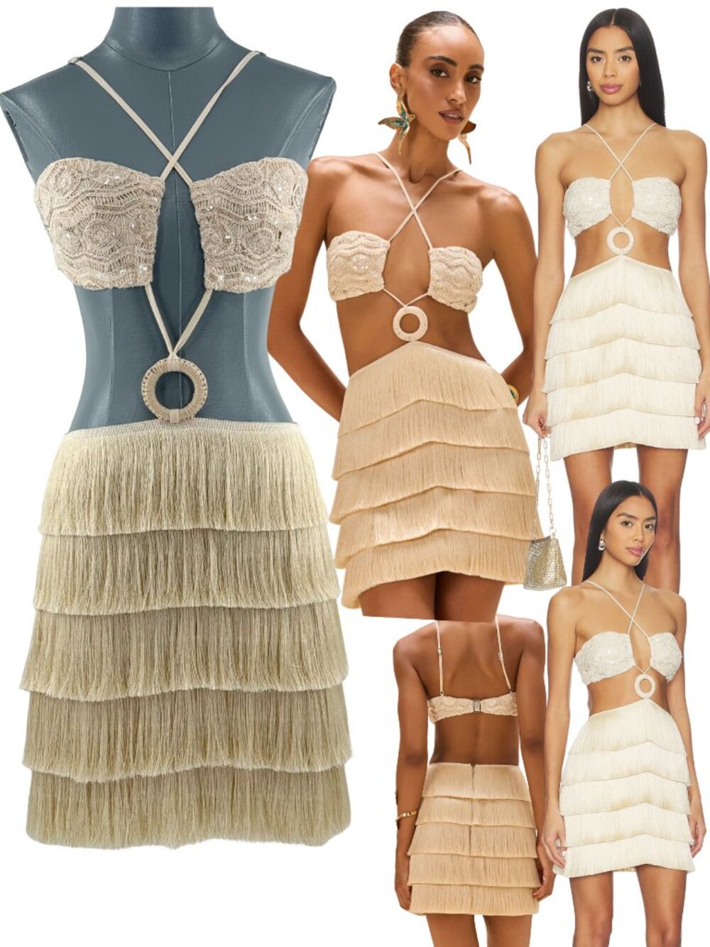 🆕 PATBO 🧿 NWOT Crochet Bloom Cut Out Mini Dress, Beige - Sz US 6 BR 38